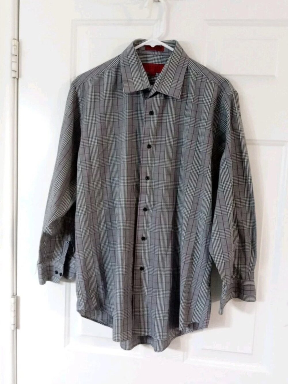 Bergamo New York Dress Shirt Mens Size Large 16-16.5 32/33 Button Up Gray Plaid